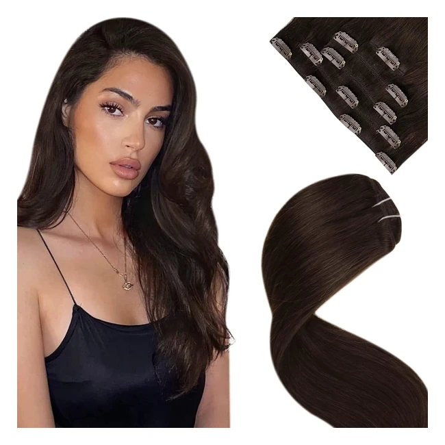 Extension Clip Cheveux Humains Marron Foncé 2 - 5pcs80g 14pouce35cm | Laavoo