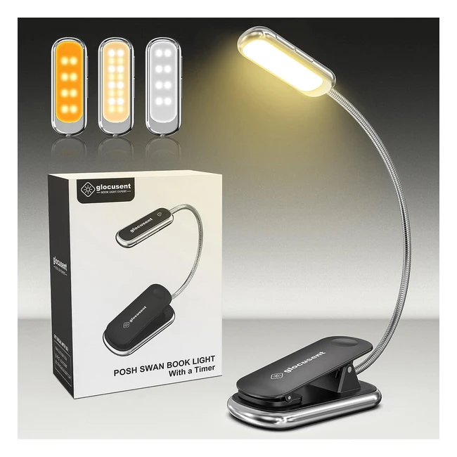 Lampe livre Glocusent Posh Premium avec minuterie - 16 LED - 160hrs autonomie - Soin des yeux - 1800K - 3 couleurs - 5 niveaux de luminosité