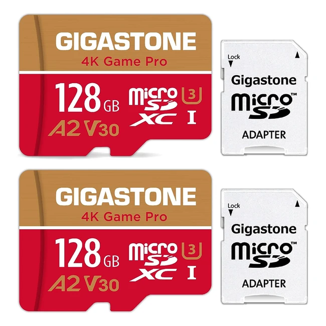 Carte mémoire Gigastone 128 Go lot de 2 cartes 4K Game Pro - Compatible avec GoPro Switch - Vitesse 100 Mo/s - A2 U3 V30