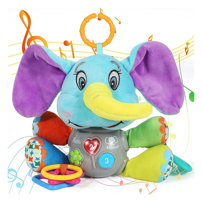 Multifunctional Luminous Plush Elephant Music Toy - 12 Songs & Nature Sounds - Teething Toy for Car Seats, Cribs, and Strollers