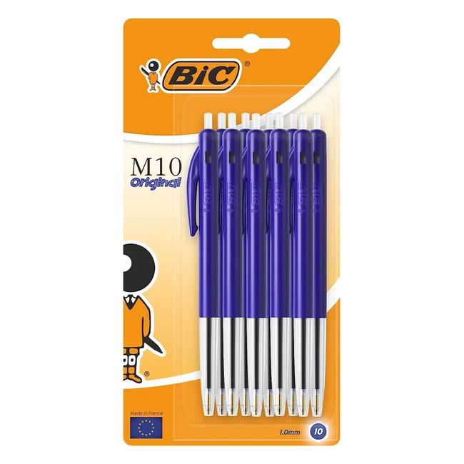 Stylos-bille BIC M10 Original, Bleu, Blister de 10 - Design iconique, écriture fluide