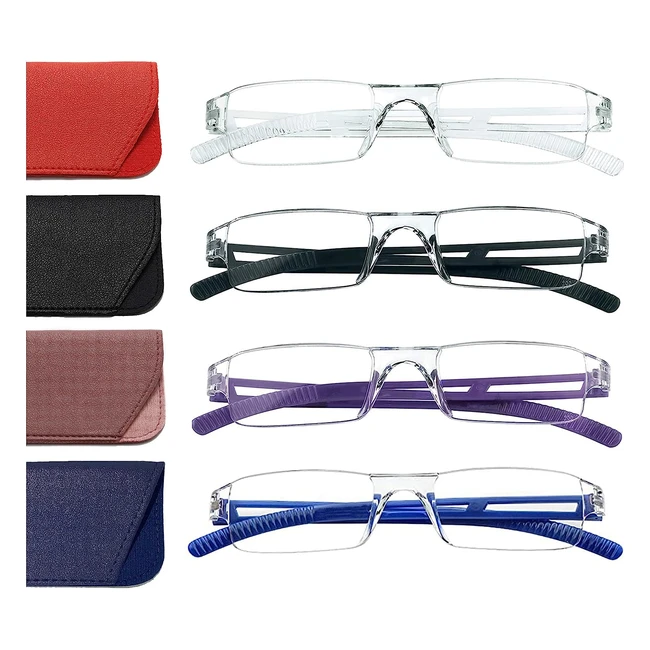 Hubeye 4 Paia Occhiali da Lettura Ultraleggeri Montatura Trasparente Anti Luce Blu 350
