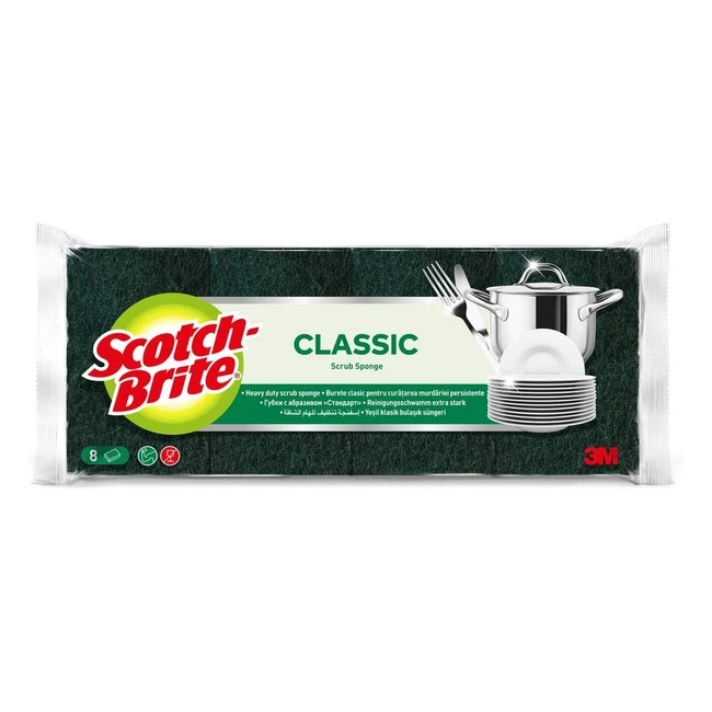 ScotchBrite Classic Scrub Sponge - Heavy Duty - 8 Pieces - Ideal for Castiron Pots, Pans, Stove Burners, Garden Tools, and Grills