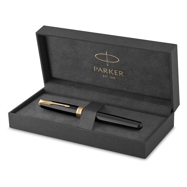 Parker Sonnet Rollerball Pen - Black Lacquer, Gold Trim, Fine Point, Black Ink