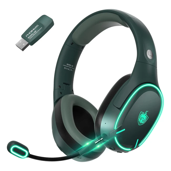 Phoinikas Wireless Gaming Headset - Bluetooth for Phone/Laptop - 2.4GHz Dongle for PC/PS4/PS5/TV/Switch - Noise Cancelling Mic - 30H Battery - LED Light