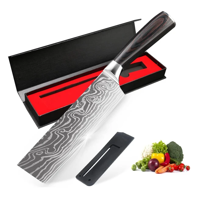 Kentroon 7 Kitchen Knives - Japanese Nakiri Knife - Stainless Steel Blade - Ultr