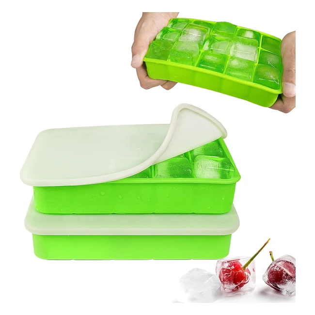 Cubiteras para Hielo con Tapa Muenfly - 2pcs Moldes de Cubitos Sin BPA - Bandeja de Hielo Fácil Extracción - Apilables Antiderrames - ¡Aprovecha Ahora!