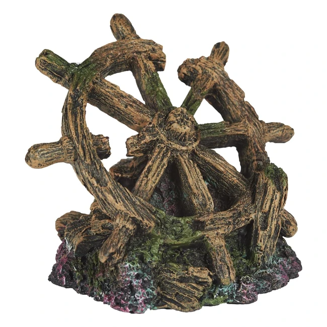 Shipwreck Wheel Aquarium Decoration - Vivarium Ornament (Ref: PT123) - Unique Design
