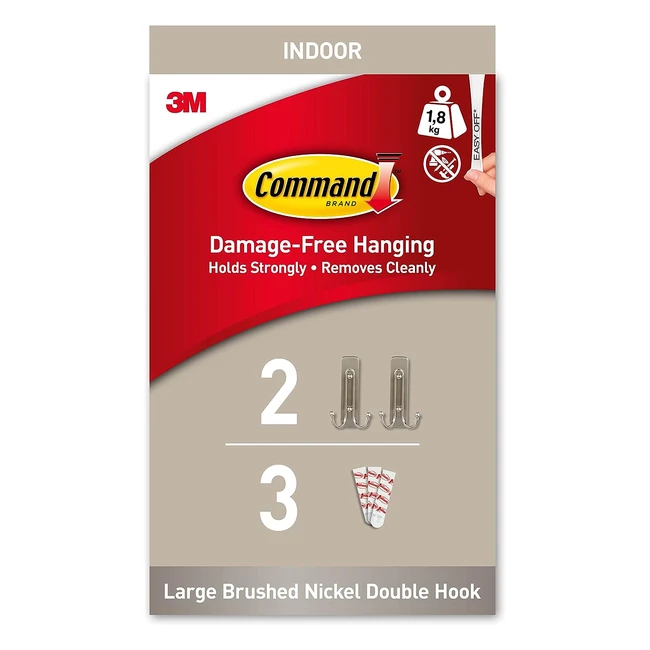 Command Decorative Hook Brushed Nickel - 2 Large Metal Hooks - Organize Damage-Free