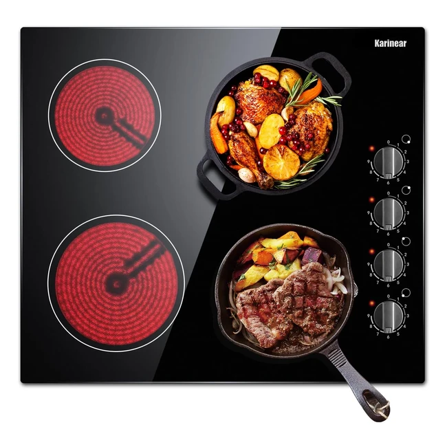 Karinear Ceramic Hob - Built-in 4 Burners Electric Cooker - 60cm - 6000W - Easy Knob Controls