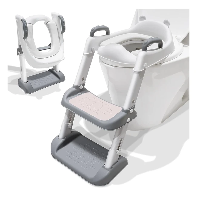 Réducteur toilette enfant avec marchepied et poignées - Siège toilette pour l'apprentissage des tout-petits - Coussinet antidérapant - Hauteur réglable - Tabouret pliable