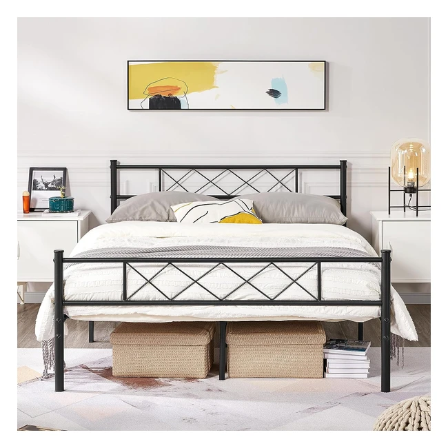 yaheetech modernes Metallbett 140 x 200 cm mit Lattenrost Doppelbett Einzelbett Bettgestell mit Kopfteil Gästebett Jugendbett für Schlafzimmer Gästezimmer Schwarz