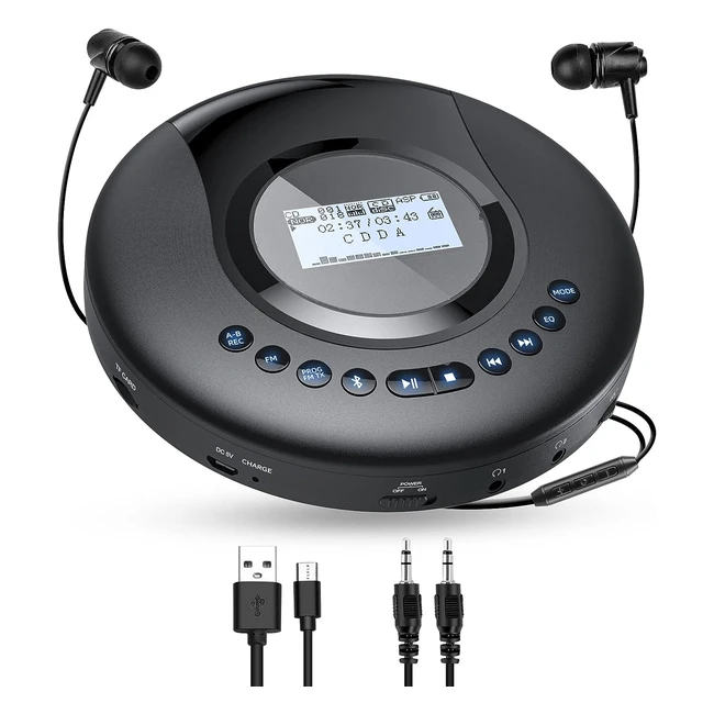 Lecteur CD Portable Arafuna Bluetooth Voiture Enfants Discman Rechargeable 2000mAh LCD Protection Antichoc Baladeur CD FM Petit Couteurs