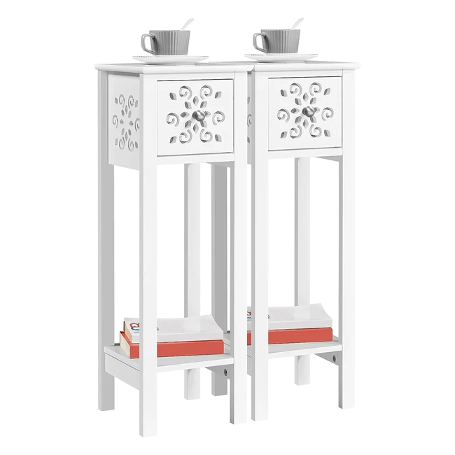 Yaheetech Nachttisch 2er Set mit Schublade und Ablagefach, Blumenmuster, Weiß