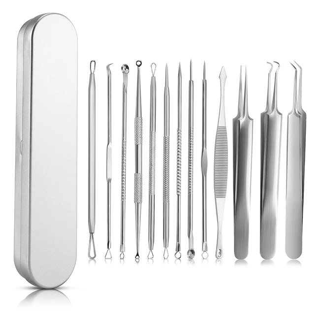 Extracteur Points Noirs 13 Pièces - Outils Professionnels pour l'Acné - Pince en Acier Inoxydable