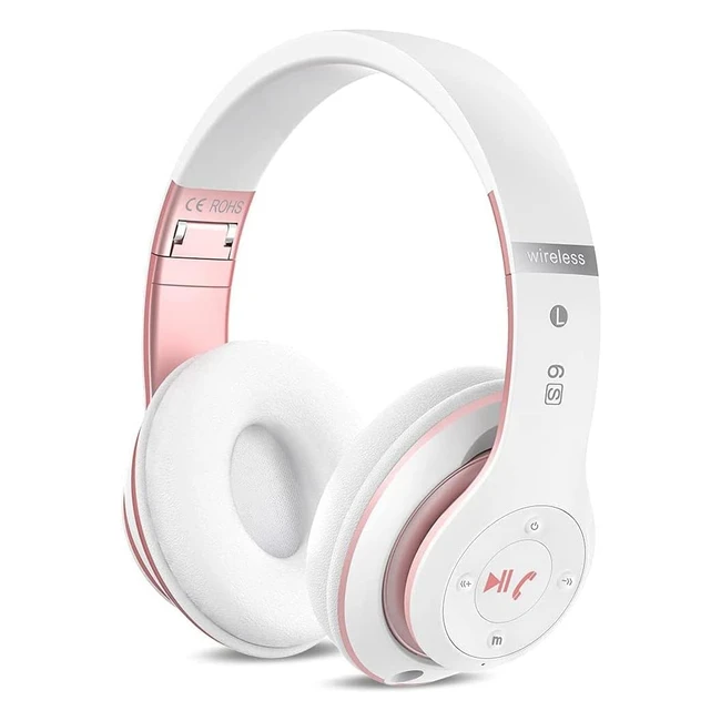 Prtukyt Bluetooth Headphones - Wireless and Wired Stereo Headset - High Fidelity Sound - Comfortable Earmuffs - White/Rose Gold