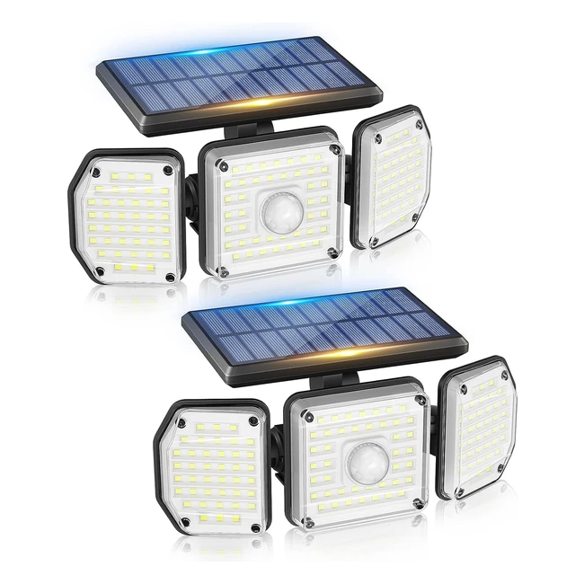 Lampe Solaire Extérieure 122 LED - 3 Têtes - IP65 Étanche - Jardin - 2 Pack