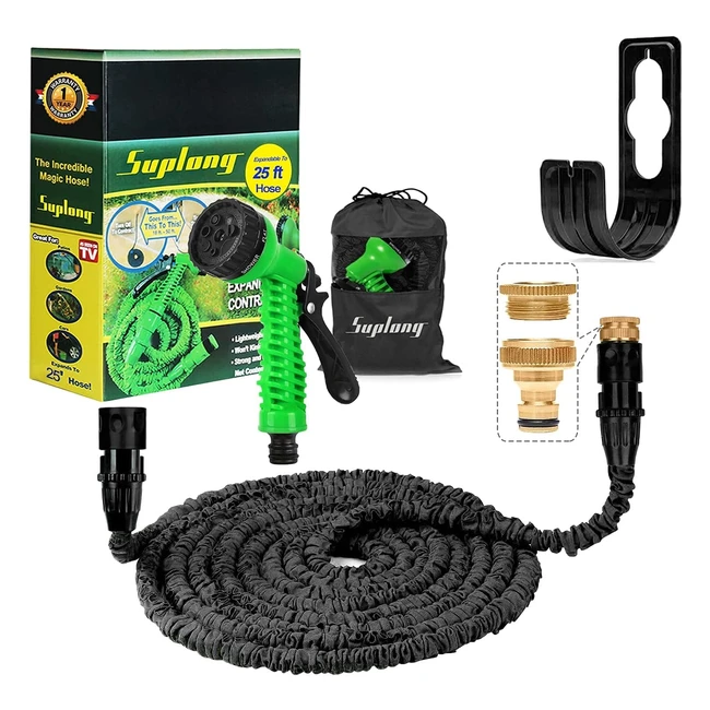 Suplong Expandable Garden Hose 25ft - Lightweight & Flexible - 7 Function Spray Nozzle