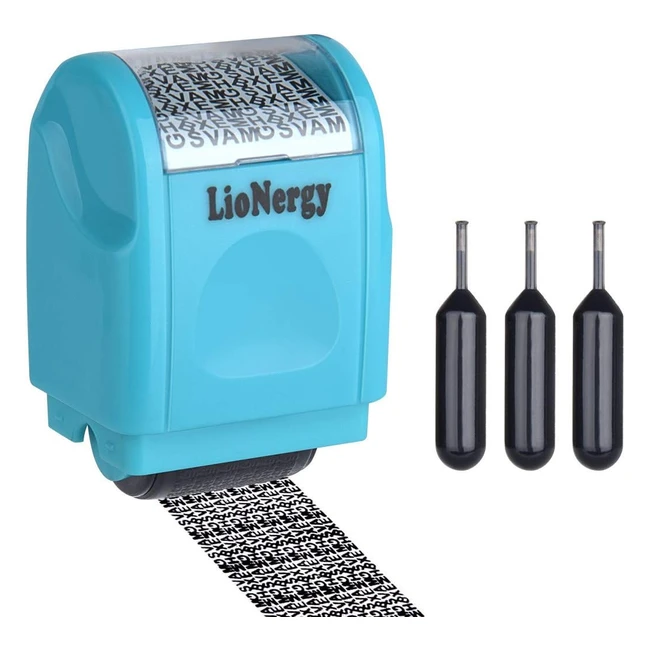 Lionergy Identity Protection Roller Stamp - Wide Coverage - Blue - Refills Included