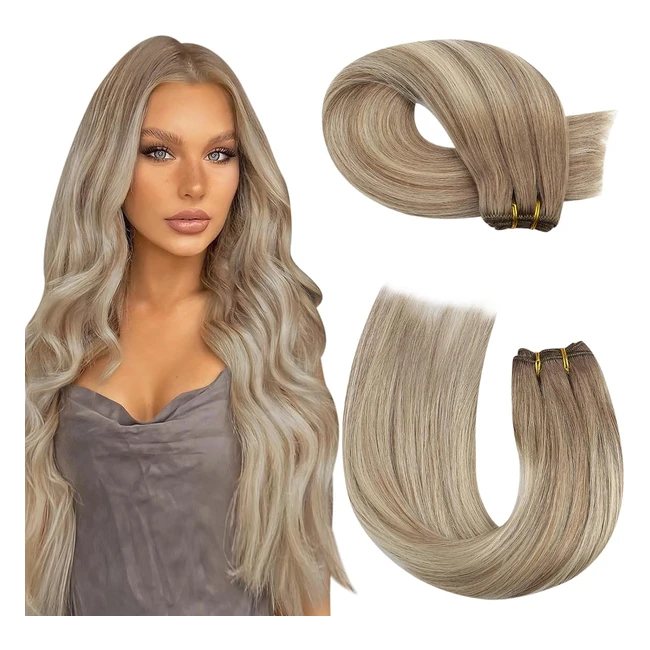 Extension Cheveux Naturel Tissage Balayage - Moresoo 22 pouces 100g - Brun Clair avec Blond Platine Ombre