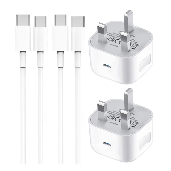 iPad Fast Charger Plug and Cable 2 Pack - USB-C to C Charger and Lead Type C for iPad Pro 12.9 - 3rd Gen, 11 - 1st Gen, iPad Air 5th/4th/2022, iPad 10th, iPad Mini, Samsung Galaxy S23/S22/S21