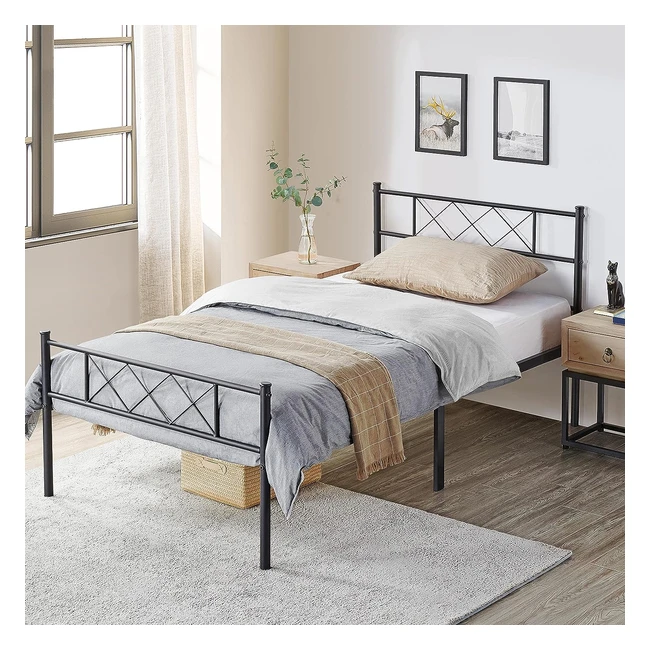 Yaheetech Modernes Metallbett 90 x 200 cm mit Lattenrost - Doppelbett Einzelbett mit Kopfteil - Gästebett Jugendbett für Schlafzimmer Gästezimmer - Schwarz