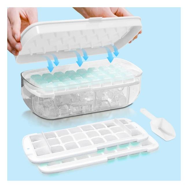 Cubiteras para Hielo con Tapa de Silicona | Liberación en 1 Segundo | Molde Reutilizable para 48 Cubitos | Blanco