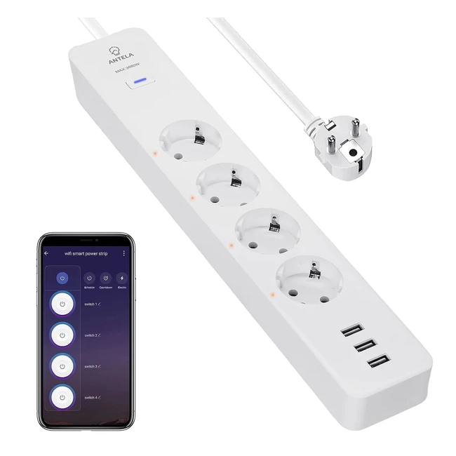 Ciabatta Multipresa Smart AlexaMonitoraggio EnergeticoIntelligente WiFiSolo 2.4 GHz - 4 Prese AC - Protezione da Sovraccarico - 4000W 16A - Compatibile con Alexa/Google Home