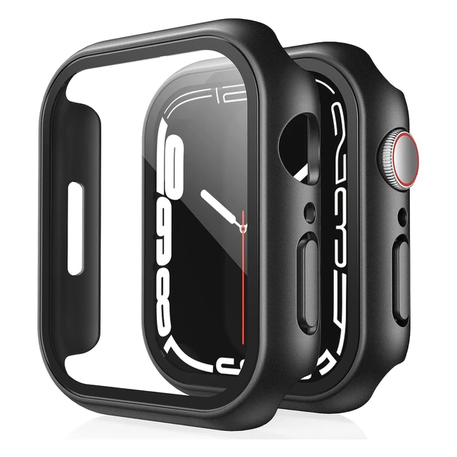 Tauri 2 Pack Hard Case for Apple Watch Series 8/7 - 45mm | 9H Tempered Glass | Full Protection