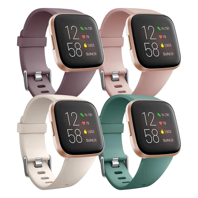 ouwegaga Pack 4 Silicone Sport Replacement Strap for Fitbit Versa - Small Starlight/Nude Pink/Pine Green/Smoke Violet - Adjustable Sizes - Elegant & Comfortable