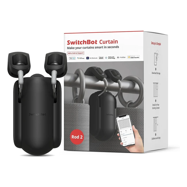 SwitchBot Poussoir Rideau Intelligent Noir - Installation Rapide en 30s