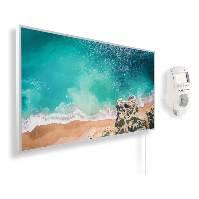 Knighaus Infrarotheizung TVGS 800 Watt - Smart Thermostat - Weißer Rahmen - 15 Traumstrand
