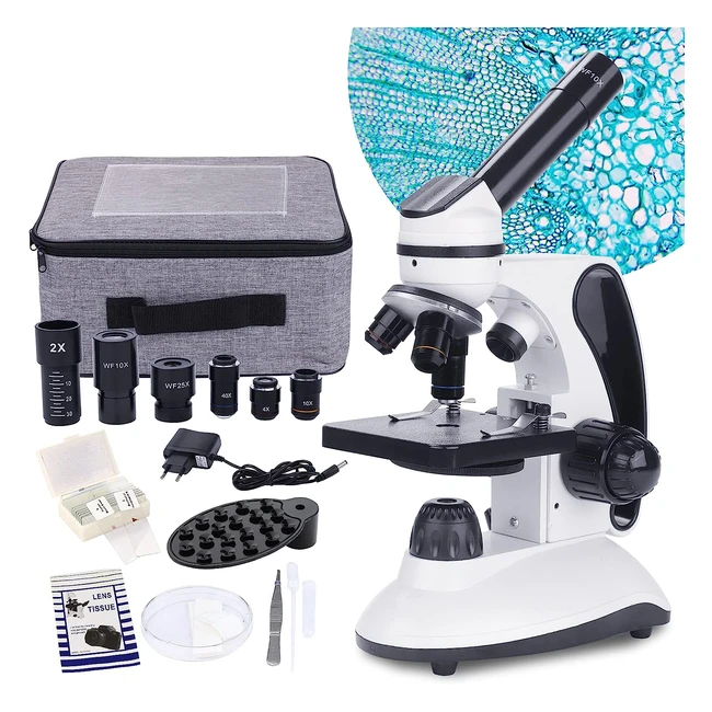 Monocular Microscope 40x2000x Magnification for Students Adults - Dual LED Illumination - Beginner's Children Microscope with Kits - Phone Adapter - Carrying Case - AC Adapter - 15 Slides for Lab Class Study