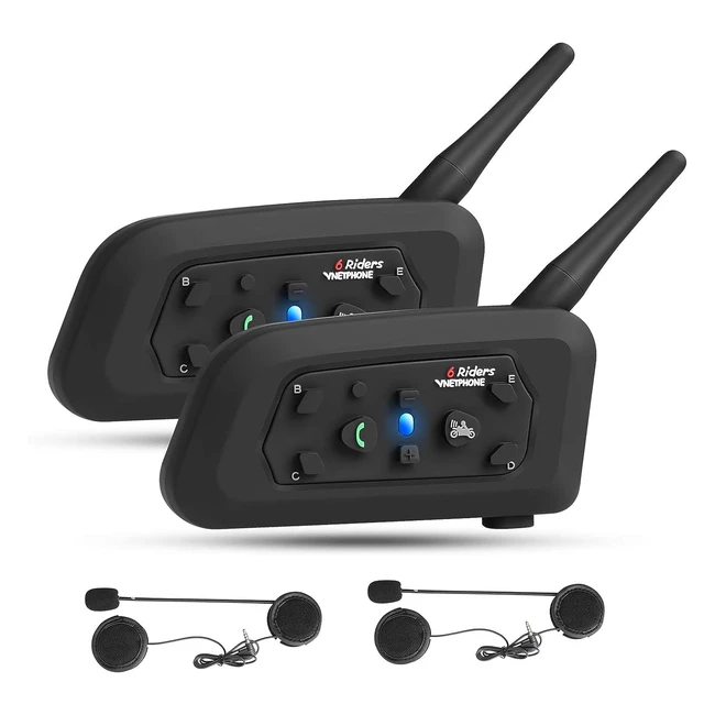 Sistema Comunicazione Bluetooth V6BT per Casco - Raggio 1200m - 6 Motociclisti - Moto e Motoslitta