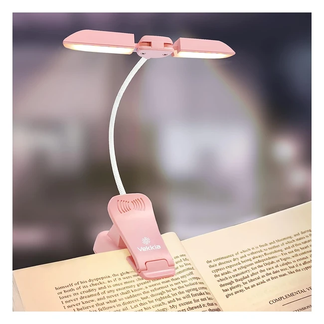 Vekkia 14 LED Rechargeable Booklight for Reading at Night in Bed - Warm White Reading Light with Clamp - Lightweight Eye Care Book Light