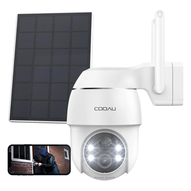 Caméra Surveillance WiFi Extérieure Sans Fil COOAU 2023 - Caméra Solaire Extérieur 2K PTZ 360° - Rechargeable Batterie - Vision Nocturne Couleur - Détection Mouvement - Étanchéité IP66 - Cloud Storage