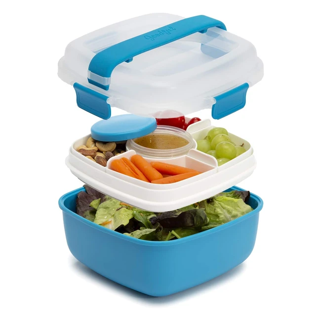 Goodful Lunch to Go Salad Container - Leakproof Food Storage - BPA-Free - Bento Style - Removable Compartments - Blue