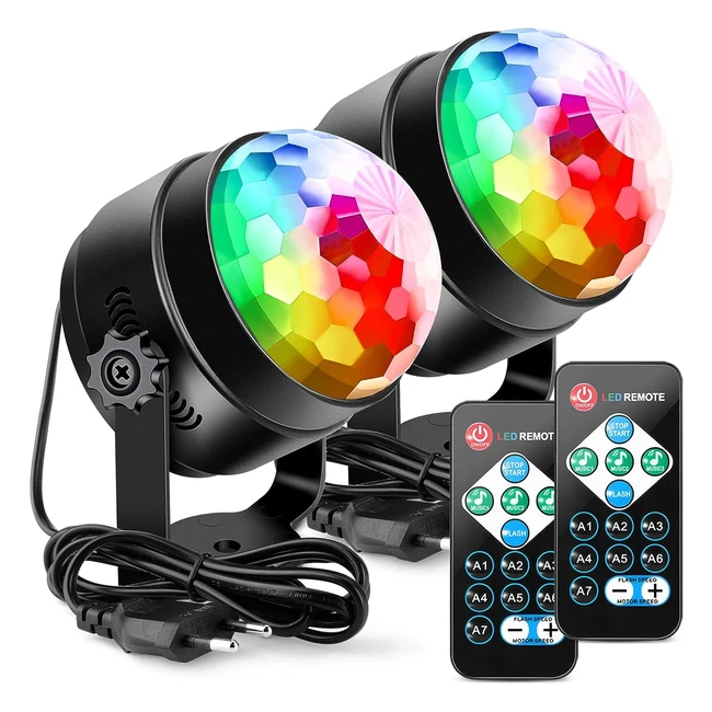 Boule Disco Lunsy 2 Pack - Lumière Soirée 360° Rotation LED RVB 7 Couleurs - Commande Vocale