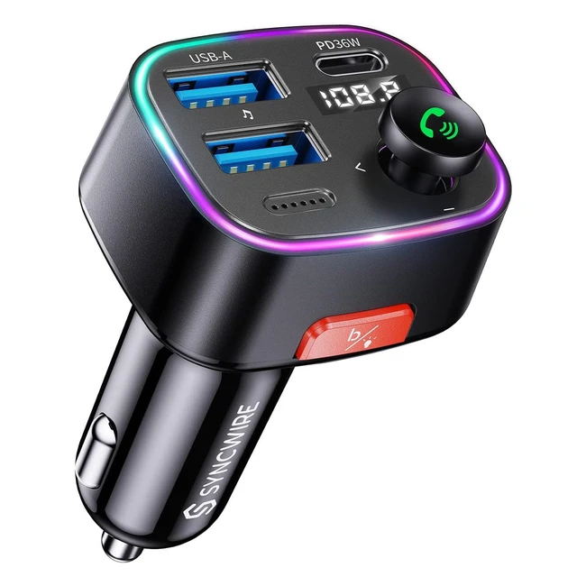 Syncwire Bluetooth 53 FM Transmitter for Car - Dual USB Charger - Handsfree Calling - Music Player - Black