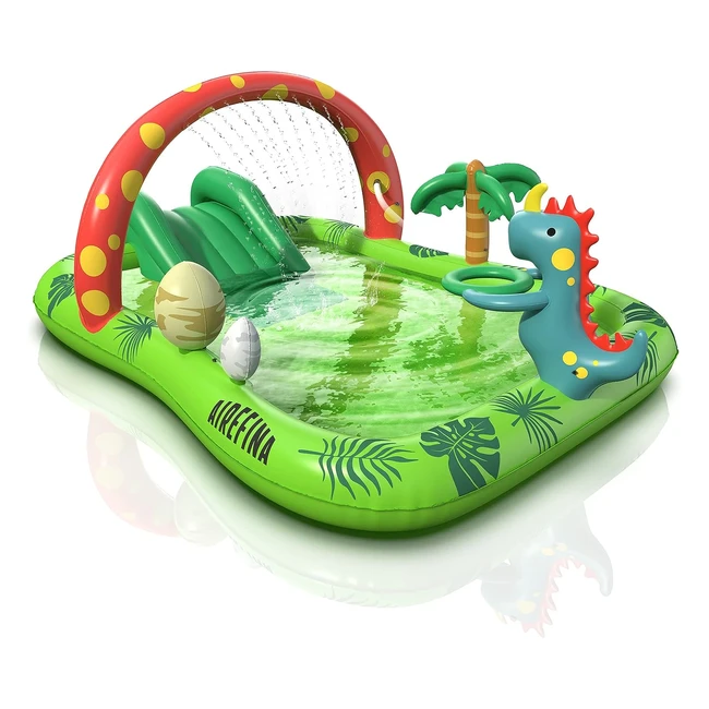 Piscine gonflable Airefina Centre de jeux Dino Planet - Piscines gonflables enfants avec toboggan aquatique et arche d'arrosage