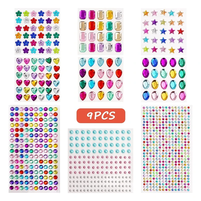Vicloon 9 Fogli Adesivi Strass Autoadesivo - Brillantini Glitter - Decorazione Fai da Te