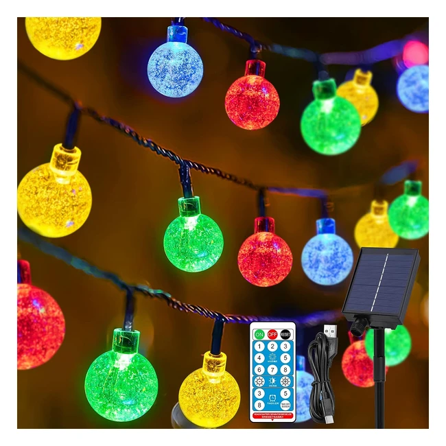 Guirlande Lumineuse Solaire Extérieure Haloy 115m37ft 60LED Cristal Boules 8 Modes Étanche Jardin Mariage