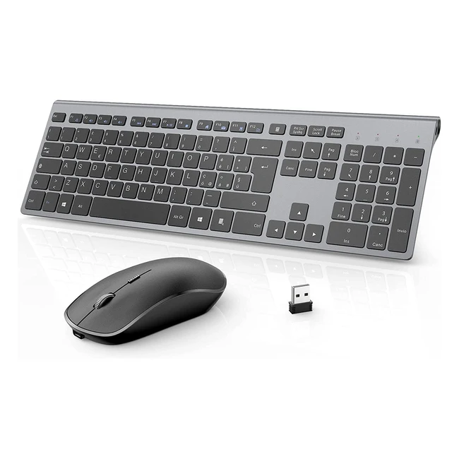 Joyaccess Tastiera e Mouse Wireless - Full Size Compatto - Batteria Ricaricabile - Tasti Silenziosi - Ergonomico - Grigio/Nero