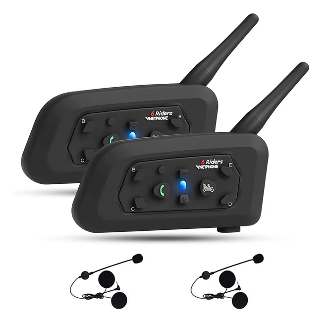 Casque de moto interphone Bluetooth ESTGOUK 2 V6 1200m - Connecte jusqu'à 6 riders - Idéal pour vélo, escalade, ski
