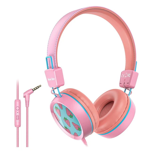 New Bee Kids Headphones - Foldable Wired Headphones for Girls Boys - Volume Limiter - Pink