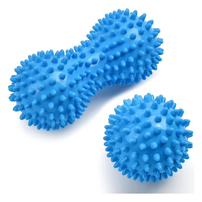 URAQT Fascia Ball Set - 2 kleine Igelbälle - Hartes Faszienmassageball-Set zur Behandlung von Muskelverspannungen - Massagebälle für Füße, Rücken, Nacken und Hände - Blau
