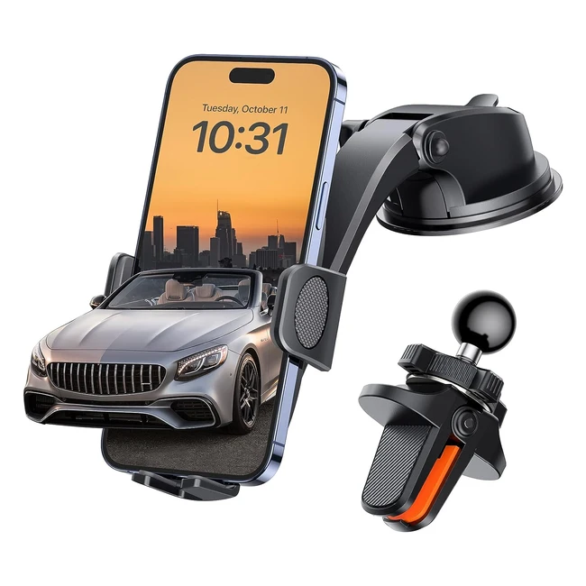 Kit Soporte Móvil Coche Zethors 2 en 1 - Salpicadero y Salida Aire - Ventosa Fuerte - Brazo Extensible