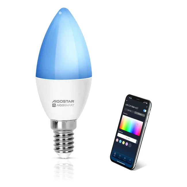 Lampadina Intelligente Alexa E14 SL2 WiFi - Aigostar - 65W 555lm - RGBCCT Dimmerabile - Sincronizza con la Musica - Compatibile con Alexa/Google Home - 1 Pezzo