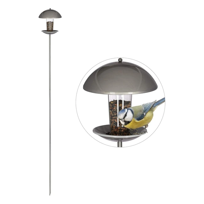 Comedero para pájaros Relaxdays, plástico y acero inoxidable, plateado, 172 cm