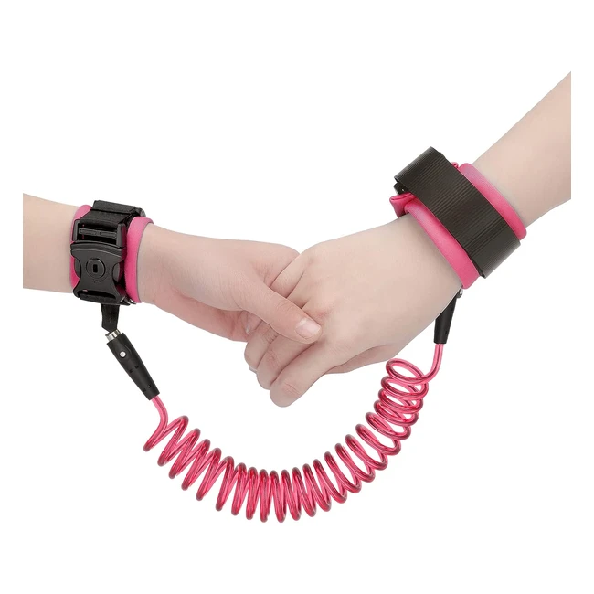 Anysize Anti Lost Wrist Link - Toddler Reins for Walking - Travel Wrist Link Belt - Child Leash with Key Lock - 360 Rotate Hand Harness - Pink
